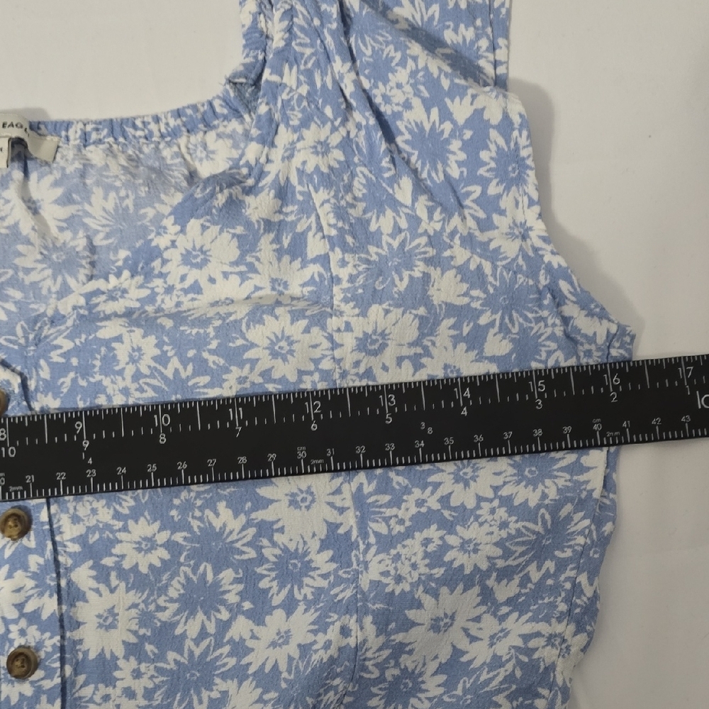 American‎ Eagle Outfitters Blue Floral Cropped Tie Front Off Shoulder Blouse - Picture 5 of 7